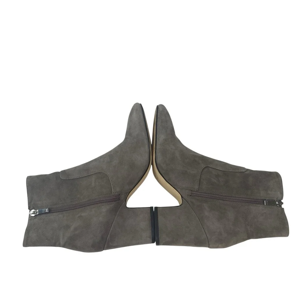 Marc Fisher Johnny Embroidered Boots 8 Gray‎ Suede Ankle Booties Floral Heel